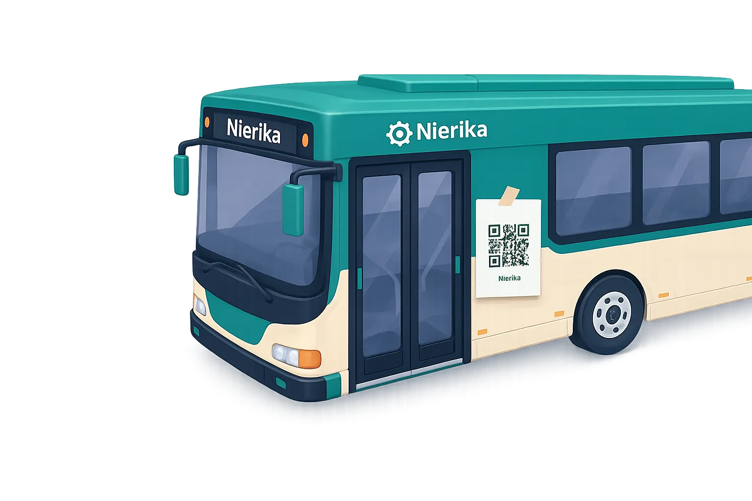 Autobús Nierika con un código QR colocado junto a la puerta de acceso.