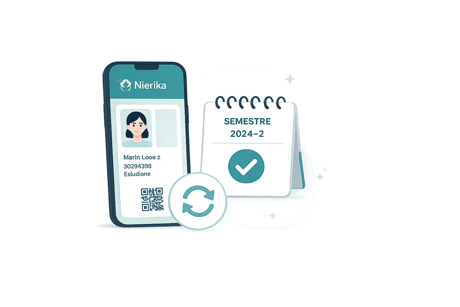 Credencial digital junto a un calendario con la vigencia del semestre